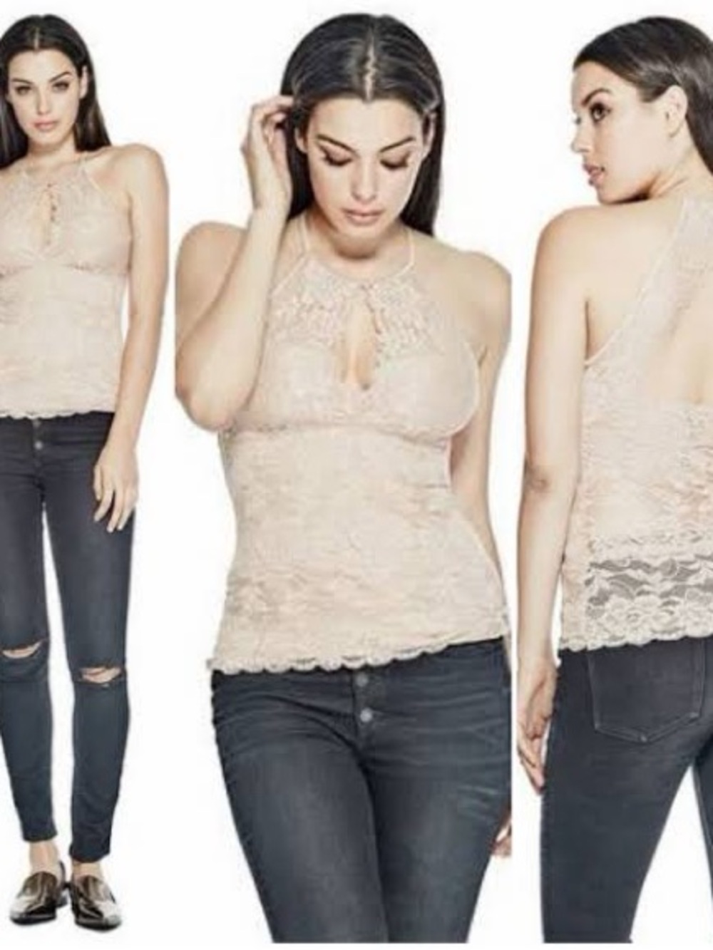 NWT Guess Lace Halter Cami Tank Top - Smoked Rose